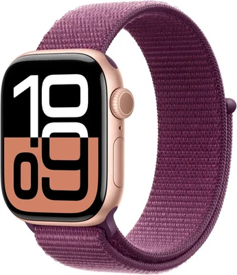 Apple Watch Series 10 (GPS) 42mm Al Case with Plum Sport Loop - Rose Gold - Image 1 of 4