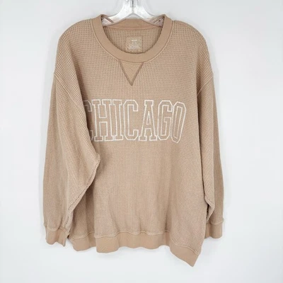 Aerie Size XL Extra Large Tan Waffle Knit Pullover Sweater Chicago - Image 1 of 4