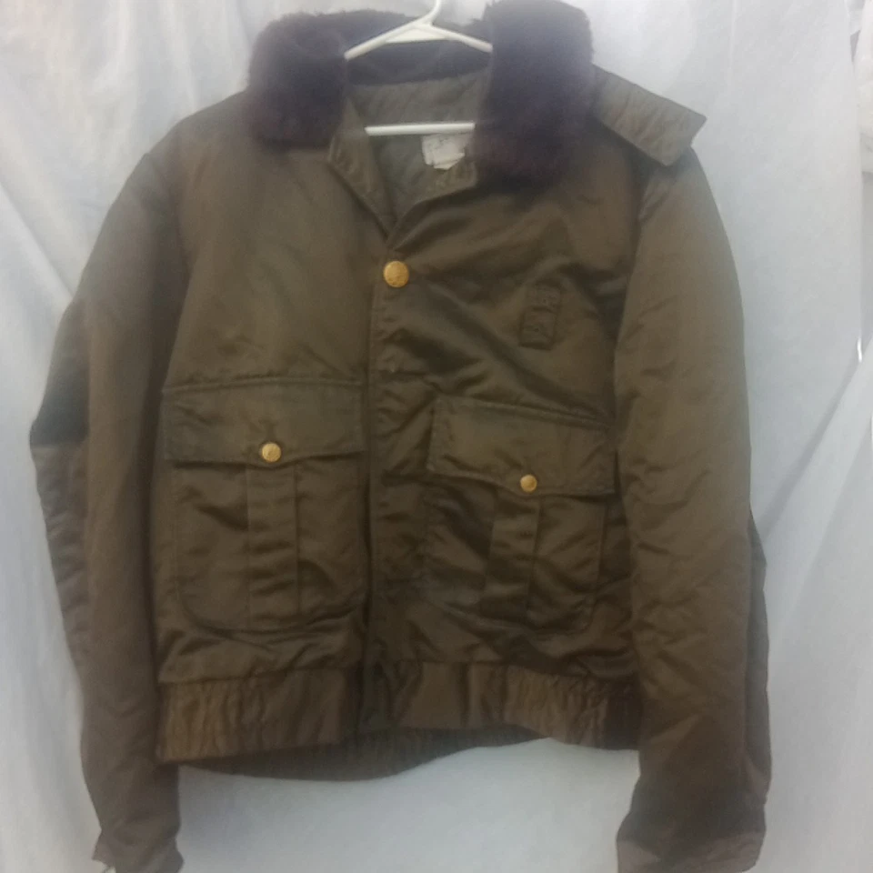 Chaqueta Tuffy Jac Para Hombres Mediana De Colección Marrón Forrada de Bombardero Policía Cuello de Piel Sintética Años 70 Foto 1 de 4