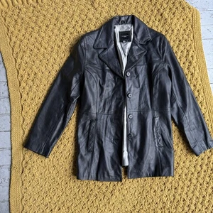 Colebrook Co Blazer Women’s Large Black Genuine Leather Single Breasted Button L - Picture 1 of 5