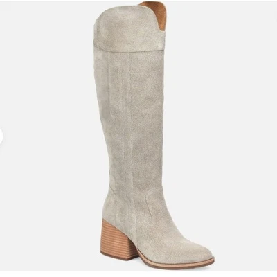 Botas Kork-Ease Mujer Avril Gris Taupe Hasta la Rodilla Gamuza Cuero Tacón Bloque 9M NUEVAS Foto 1 de 4