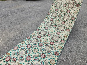 3x19 Floral Extra Long Vintage Handmade Turkish Hallway Runner Rug, 36"x235" - Picture 1 of 14