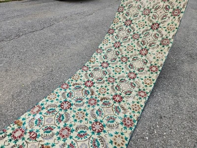 3x19 Floral Extra Long  Vintage Handmade Turkish Hallway Runner Rug, 36"x235" - Image 1 of 4
