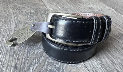 Joseph Abboud Hombre Cinturón Cuero Negro 30” Nuevo 1.25 Ancho Hecho a Mano Italia Foto 1 de 4