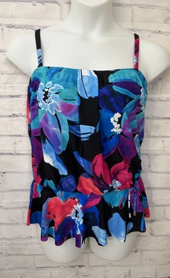 Maxine Of Hollywood 16 Blusa Tankini Traje de Baño Peplum Bandeau Rosa Azul Top Foto 1 de 4