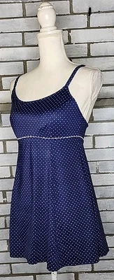 L.L. Traje de baño de una pieza Bean para mujer talla 10 azul y blanco a lunares Foto 1 de 4