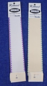 2 Bucilla Ribband Bookmarks White & Purple, Cream & Sage 14ct Aida 9x1 7/8" - Picture 1 of 2