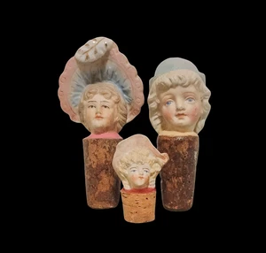 19th C, Germany, Porcelain Figural Bottle Cork/Stopper - Heads of Parian Dolls - Picture 1 of 6