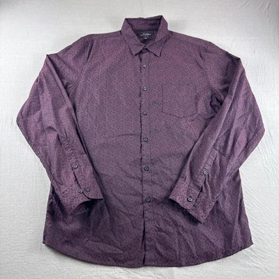 Marc Anthony эластичной Slim Fit рубашка мужская L темно-бордовый цветочный длинным рукавом на пуговицах - Изображение 1 из 4