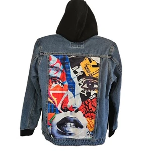 VTG American Bazi Graphic Distressed Denim Jacket Size MEDIUM - Picture 1 of 8