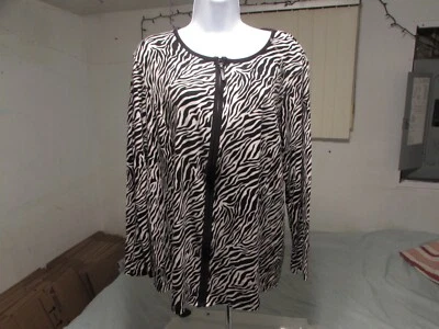 Rafaella Womens Black & White Striped Full Zip Jacket Sz 1X - Image 1 of 4