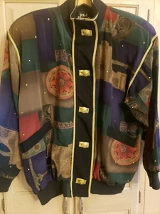 Vital Elements Jacket Size XS Multi Colored Floral Studded Full Zip Vintage  - Picture 1 of 6