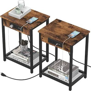 2er Set Beistelltisch Nachttisch mit USB-Anschlüssen & Steckdosen Schlafzimmer Büro - Bild 1 von 7