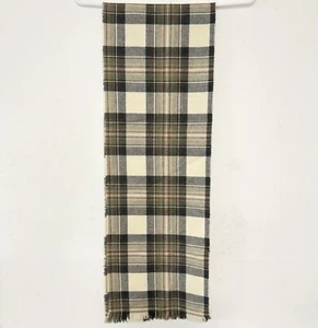 Vintage 100% Pure New Wool Tartan Plaid Scarf Green Brown Cream Shawl 58x10” - Picture 1 of 5