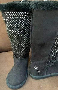 JUSTICE BOOTS BLACK RHINESTONE SHIMMER COZY WARM SIZE 6 SUPER CUTE!! - Picture 1 of 5