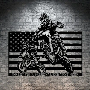 Letrero de metal personalizado de papá e hijo para bicicleta de tierra. Arte personalizado de decoración de pared de motocross de EE. UU. - Imagen 1 de 6