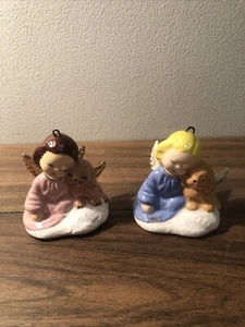Vintage Ceramic ornaments ￼ Angels with Their puppies  hand painted 80s-90s - Picture 1 of 18