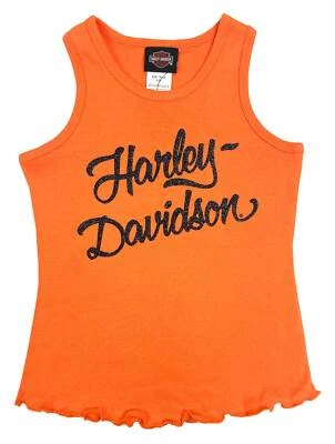 Harley-Davidson Little Girls' Glittery Rib Racerback Sleeveless Tank Top, Orange - Image 1 of 2