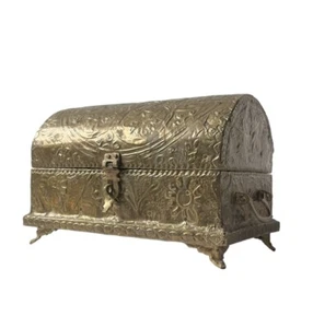 Vintage embossed stamped brass jewelry Chest brass feet handles Velvet Lined - Picture 1 of 12