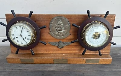 Reloj/barómetro de latón vintage USS Bon Homme Richard CVA-31 Ship Captain Award Foto 1 de 4
