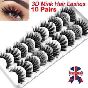 UK 10 Pair 3D Mink False Eyelashes Long Thick Soft Fake Wispy Cross Eye Lashes - Picture 1 of 39