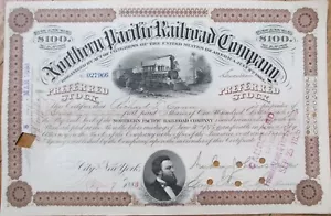 Northern Pacific Railroad Company 1888 Certificato di Stock, Marrone Stock Preferito - Foto 1 di 1