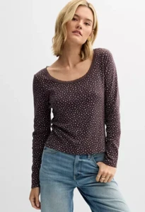 Juniors Pink Republic Long Sleeve Rib Top Size M Plum Ditsy - Picture 1 of 1