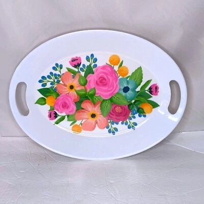 Celebrate It Spring Floral Hibiscus Melamine White Oval Tray with Handles - Image 1 of 4