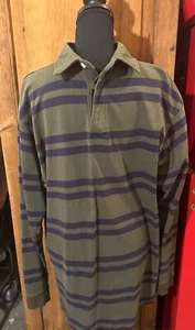 Camisa Haggar Manga Larga Tejida Cuello Estilo Verde Oliva y Azul Marino Rayas Med - Imagen 1 de 5