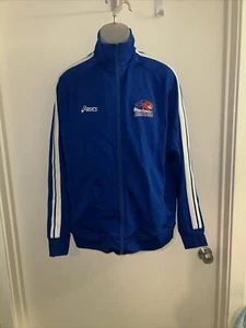 Asics Mens Full Zip Blue White Strip Umass Lowell Riverhawks Track & Jacket LG - Picture 1 of 11