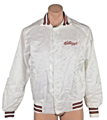 Chaqueta/Abrigo Bomber Kelloggs Vintage Años 80 S Bordado Blanco Satinado Hecho en EE. UU. Foto 1 de 4