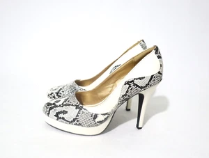 FIBBIA Size 9 Womens Leather Glitzy White Plus Animal Print Combo Platform Heels - Picture 1 of 6