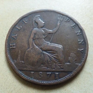 Victoria Half-Penny 1871 Good Grade (myrefn743) - Picture 1 of 4