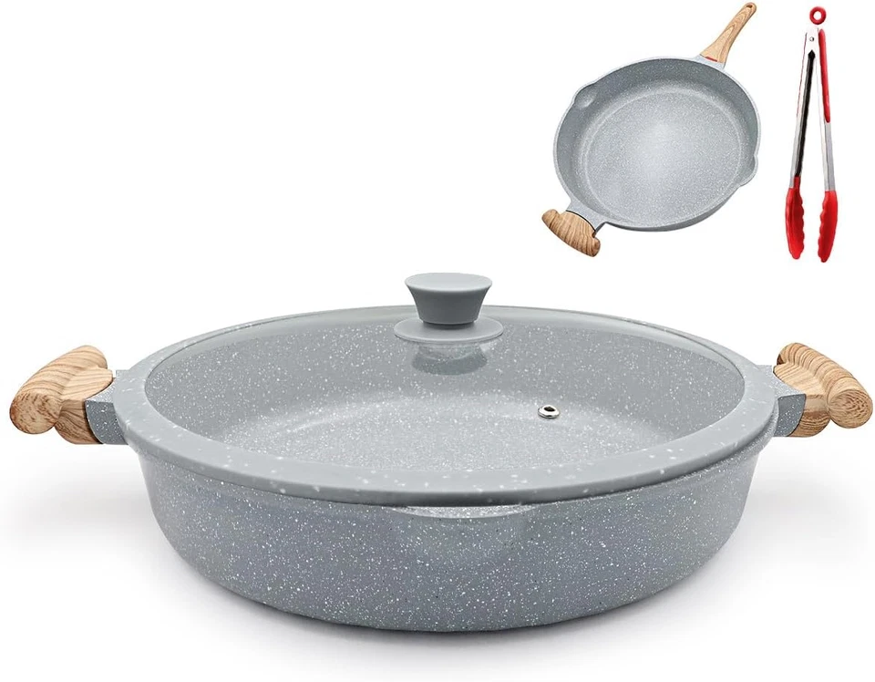 Padella in Ceramica 2 in 1 Con Coperchio Padella Con Rivestimento Antiaderente i - Immagine 1 di 4