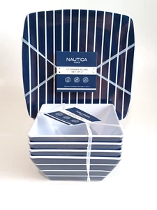 Nautica Navy Blue & White Striped Melamine Dinner Plates & Bowl Set, 8 Pc - Picture 1 of 2