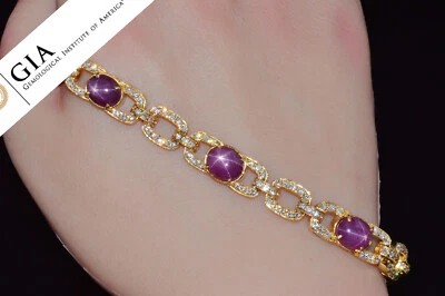GIA Natural 25.14Ct VS F Diamond Star Ruby 18K Solid Gold Tennis Bangle Bracelet - Image 1 of 4