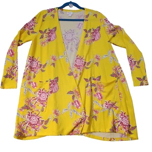 LuLaRoe Caroline offene Strickjacke Pullover - Medium - gelb geblümt - neu mit Etikett - Bild 1 von 9