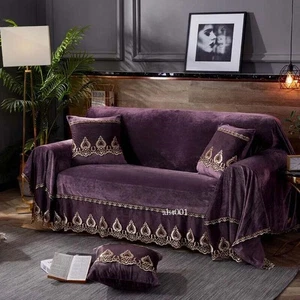 Luxus Weich Samt Sofa Handtuch Plüsch Spitzenkante Couchbezüge Schonbezüge Dekor - Bild 1 von 30