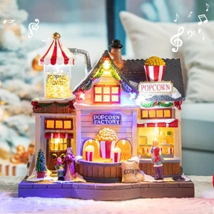 Christmas Village Houses, Popcorn Shop with LED Lighted and 8 Xmas Music, Chr... - Bild 1 von 7