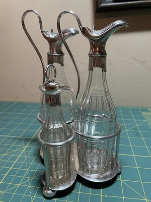 Raro juego de cruetas georgianas de cristal de plata esterlina de 7"" Martin Hall T Heatley ¡226 g!! Foto 1 de 4