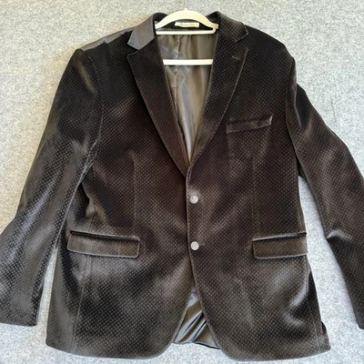 Blazer de veludo Mehmet Emin Teke masculino 46R preto slim fit jaqueta de lã pontilhada - Imagem 1 de 4