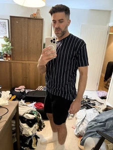 Topman Men's Navy Striped T-Shirt Size Large - Picture 1 of 1