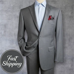 JOS A BANK Gold Men’s 2-Piece Suit 44L Blazer 38x30 Pants Gray Wool 2-Btn Jacket - Picture 1 of 17