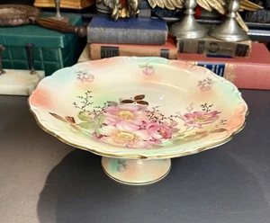 Vintage Antik Schumann Germany Wildrose Floral Großer Fuß Sockel Teller - Bild 1 von 7