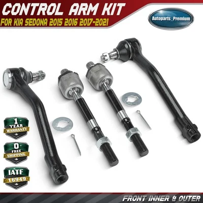 Kit de extremo de barra de amarre lateral interior y exterior delantero de 4 piezas para Kia Sedona 2015-2021 3,3 L DOHC Foto 1 de 4