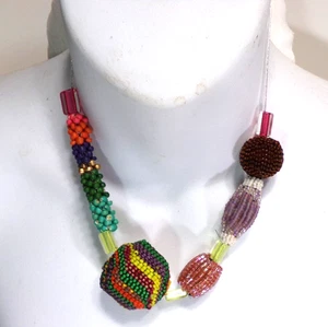 UNIQUE BEADWORK NECKLACE ON SILVER PLATE CHAIN 18" XY34 J88CR CL88CR - Picture 1 of 8
