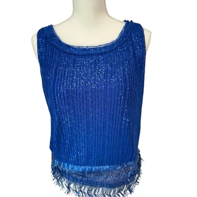 MAX STUDIO MSSP Top Womens XS  Blue Sequin Cocktail Patriotic Holiday Party - Image 1 of 4