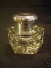 Nice Victorian Period Heavy Cut Glass Inkwell English Sterling Silver Top