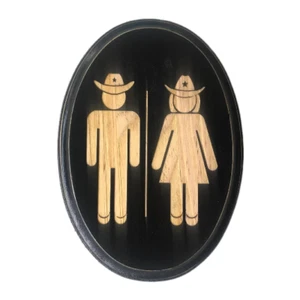 COWBOY COWGIRL Hut Badezimmer Toilette Schild oval Holz Plakette Western Texas SW Dekor - Bild 1 von 1