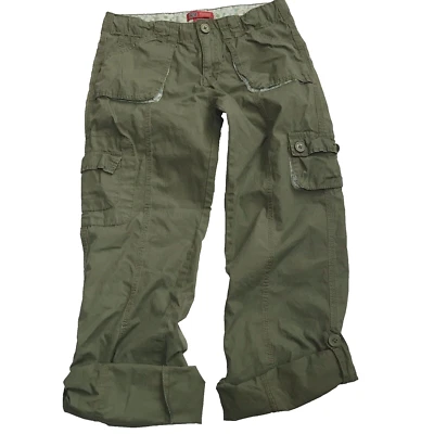 Y2K Faded Glory Cargo Pants Girls 16 Roll up Green Grunge Skater Floral Hiking - Image 1 of 4